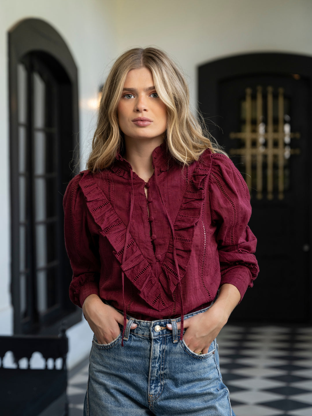 Blusa Broderie Burdeo