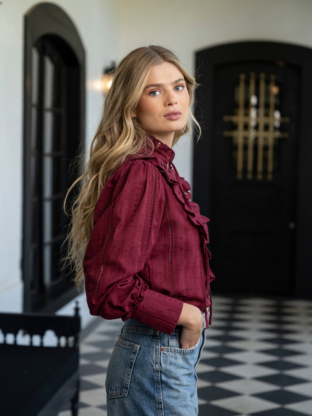 Blusa Broderie Burdeo