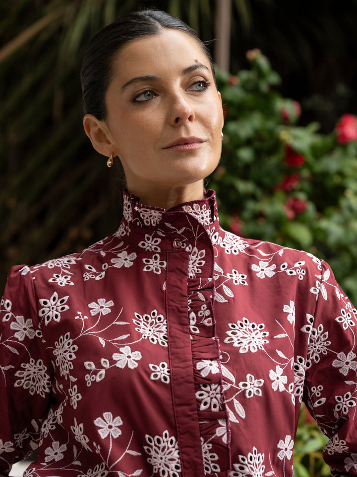 Blusa vuelos broderie burdeo