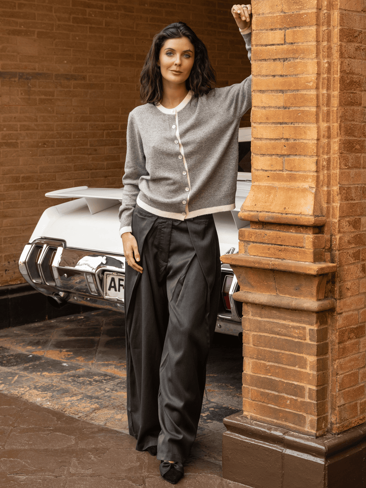 Pantalon Ancho Lineas Gris