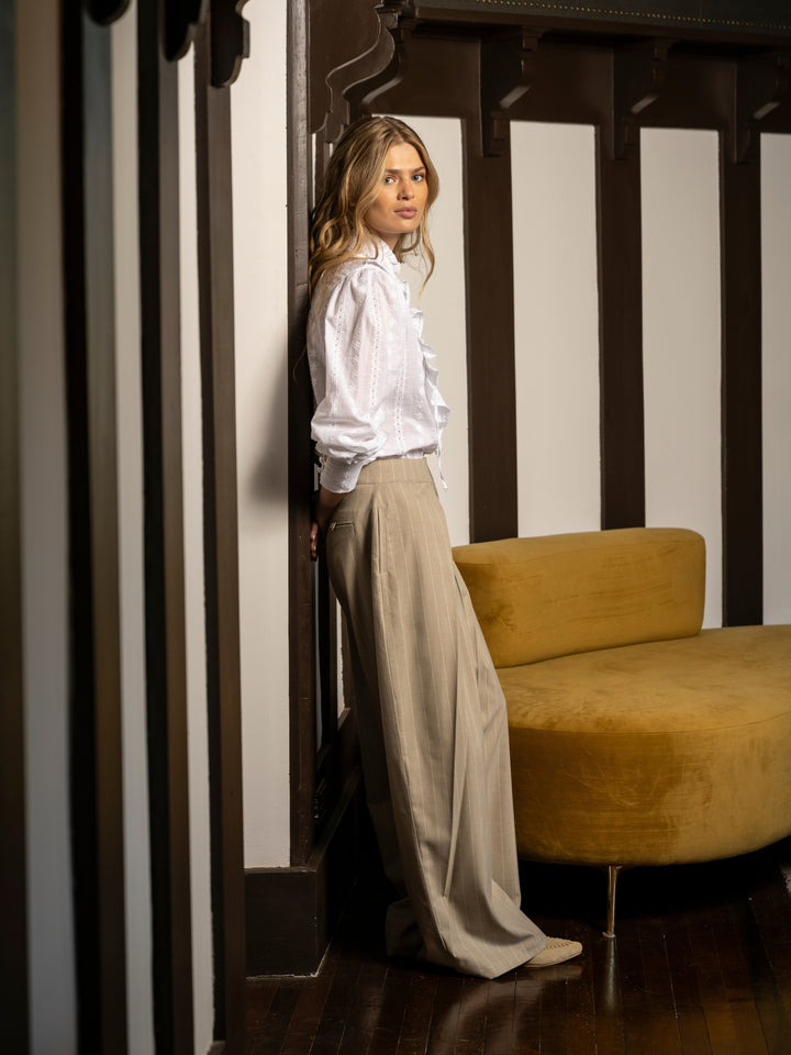 Pantalon Ancho Lineas Beige