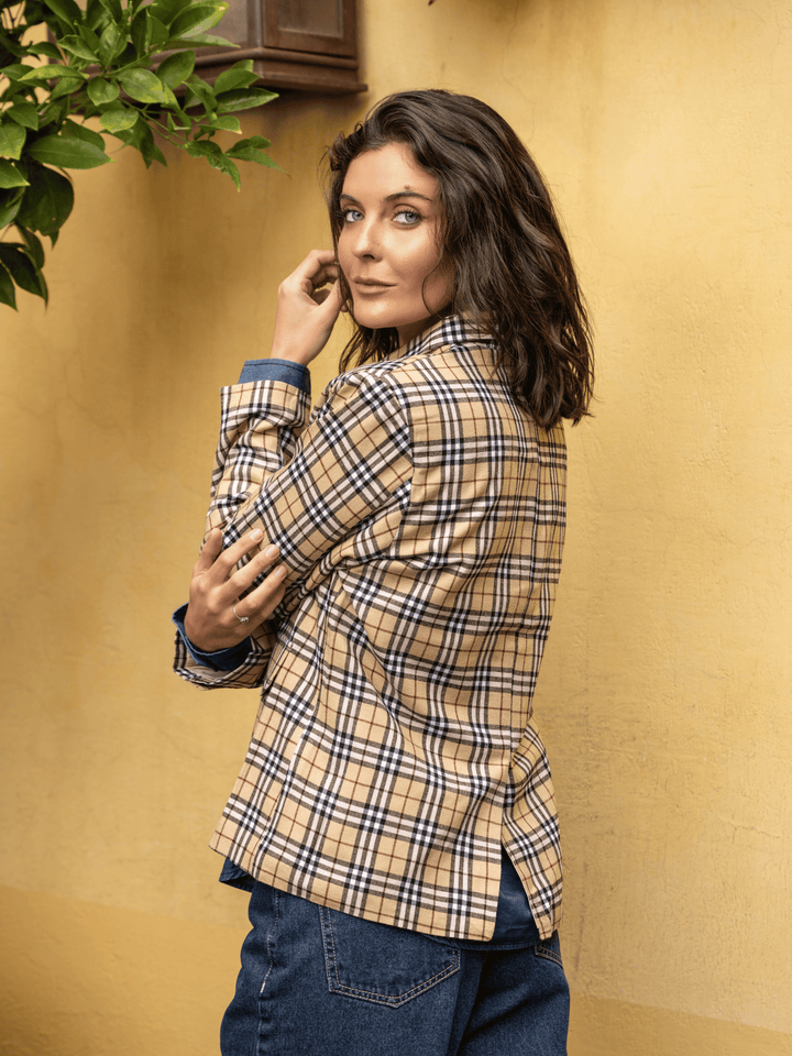 Chaqueta Escocesa Beige