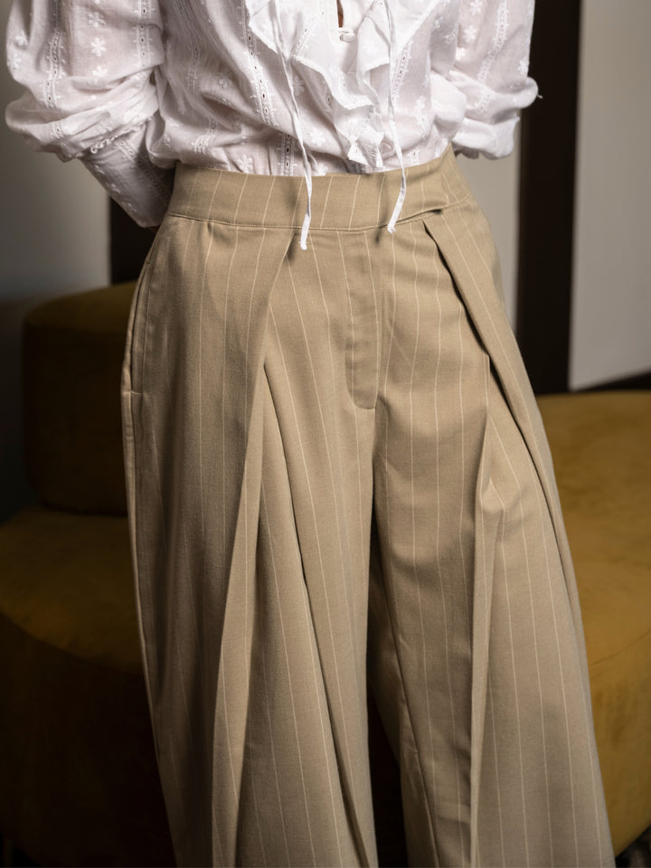 Pantalon Ancho Lineas Beige