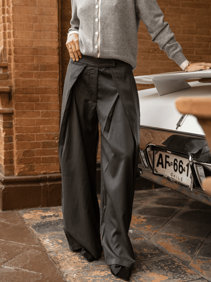 Pantalon Ancho Lineas Gris