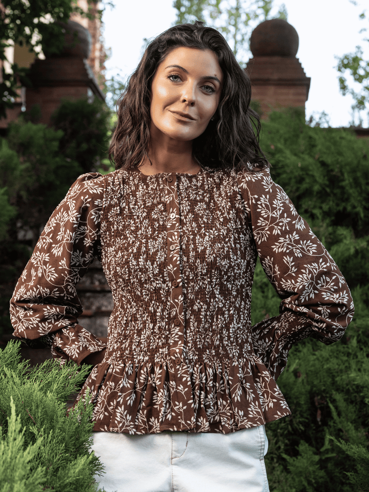 Blusa panal flores cafe