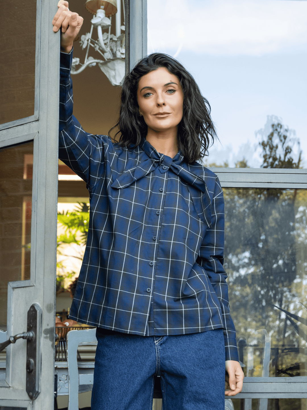 Blusa cinta cuadrille azul