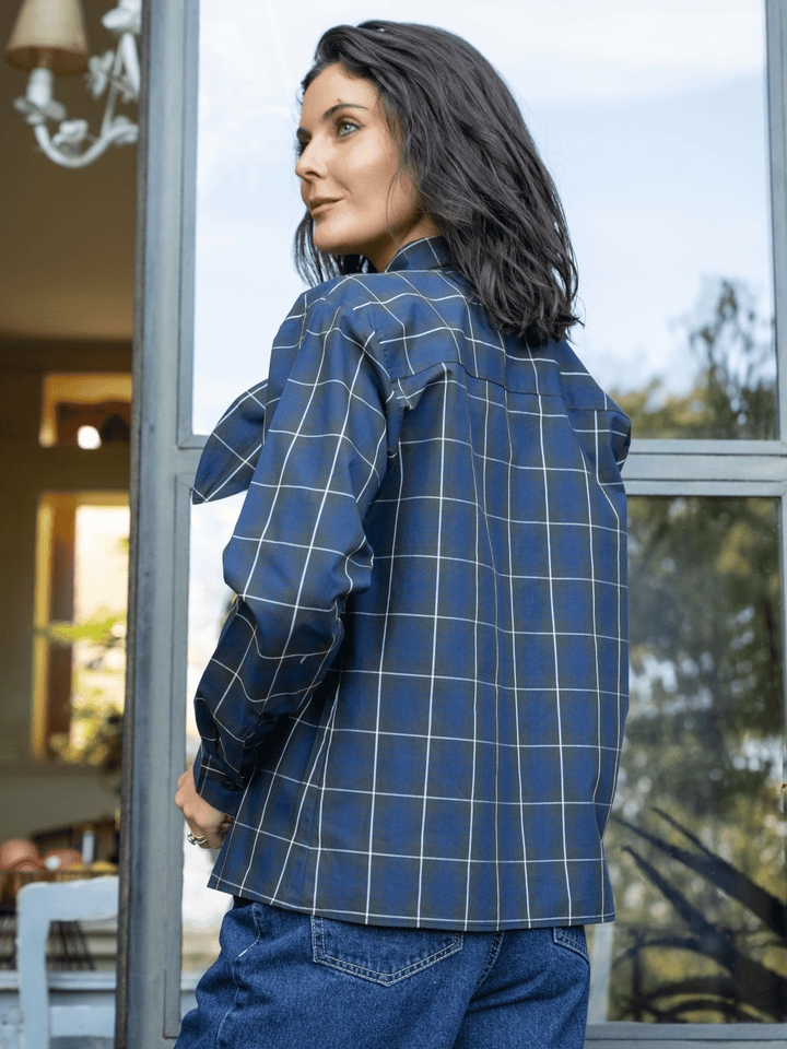 Blusa cinta cuadrille azul