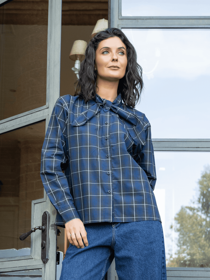Blusa cinta cuadrille azul