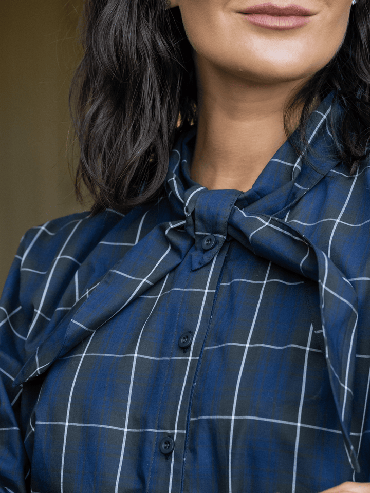 Blusa cinta cuadrille azul