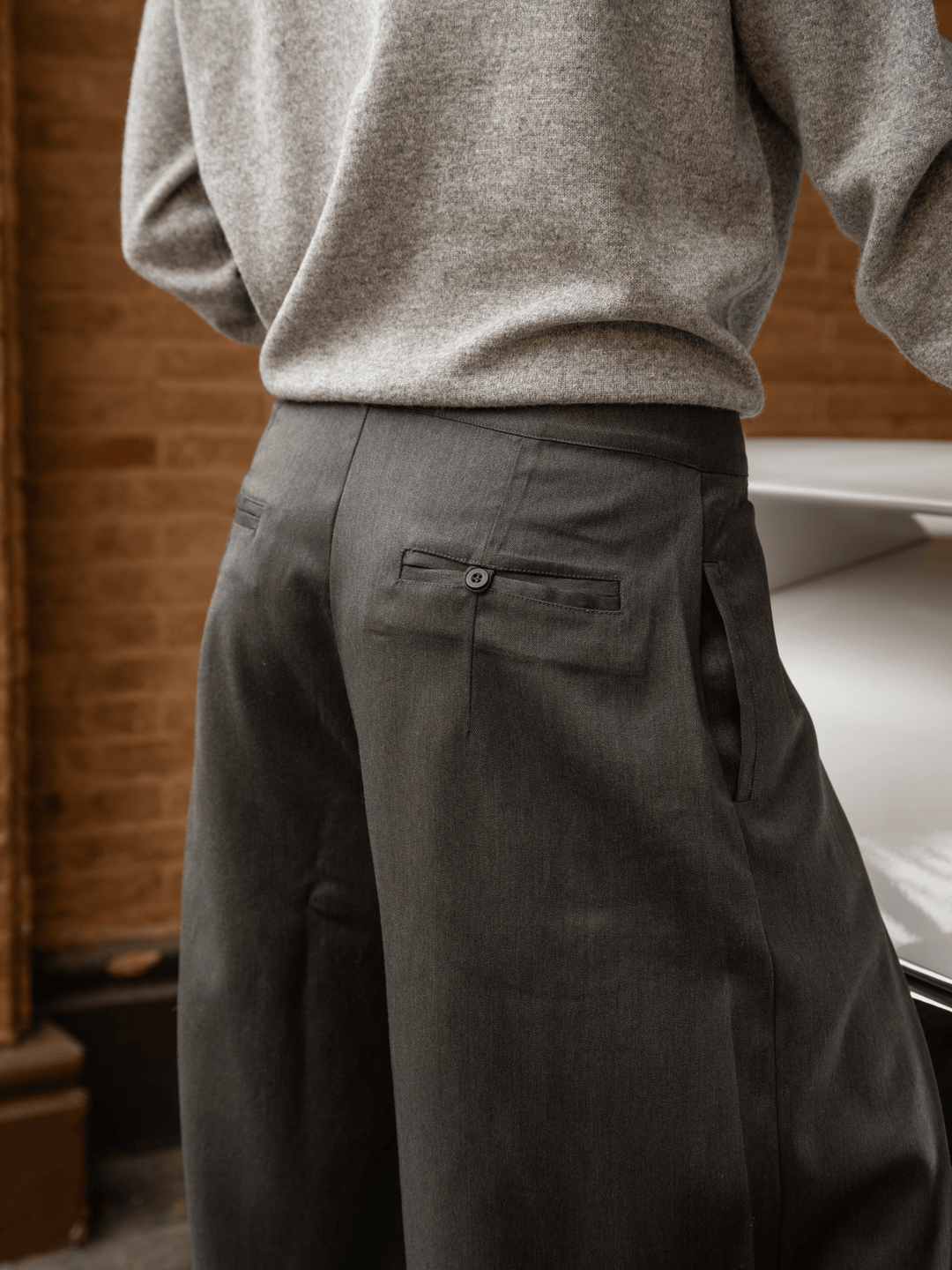 Pantalon Ancho Lineas Gris