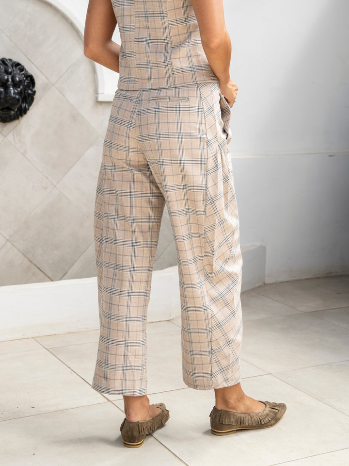 Pantalon Cuadros Beige