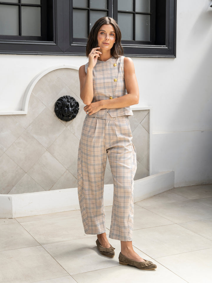 Pantalon Cuadros Beige